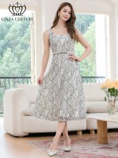 画像3: [ XS-Lサイズ / 1カラー ][ERUKEI/GINZA COUTURE]ホワイト×ブラック・レース・ベルト・Ａライン・ノースリーブ・ハイウエスト・ミディアムドレス・ワンピース[送料無料] (3)