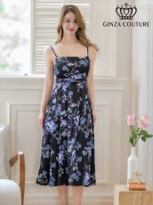 画像1: [ERUKEI/GINZA COUTURE]キャミソール・サテン・プリント・花柄・タックスカート・Aライン・ミディアムドレス・ワンピース[送料無料] (1)