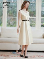 画像2: [ XS-Lサイズ / 2カラー ][ERUKEI/GINZA COUTURE]Vネック・フラワーモチーフ・ベルト付き・シンプル・上品・Aライン・ミディアムドレス・ワンピース[送料無料] (2)