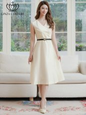 画像5: [ XS-Lサイズ / 2カラー ][ERUKEI/GINZA COUTURE]Vネック・フラワーモチーフ・ベルト付き・シンプル・上品・Aライン・ミディアムドレス・ワンピース[送料無料] (5)