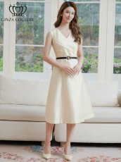 画像6: [ XS-Lサイズ / 2カラー ][ERUKEI/GINZA COUTURE]Vネック・フラワーモチーフ・ベルト付き・シンプル・上品・Aライン・ミディアムドレス・ワンピース[送料無料] (6)