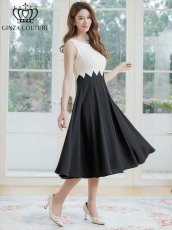 画像2: [ XS-Lサイズ / 1カラー ][ERUKEI/GINZA COUTURE]バイカラー・シェブロン切替・ハイウエスト・Aライン・ミディアムドレス・ワンピース[送料無料] (2)