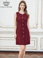 画像3: [ERUKEI/GINZA COUTURE]ホワイト・ブラック・ワインレッド・ネイビー・グレー・ノースリーブ・ツイード・スパンコール・ポケット・Aライン・ミニドレス・ワンピース[送料無料] (3)