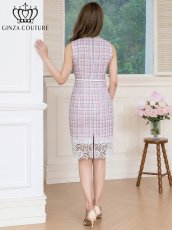 画像3: [ERUKEI/GINZA COUTURE]ホワイト×ピンク・ツイード・タイト・ノースリーブ・ベルト・ レース・ミディアムドレス・ワンピース[送料無料] (3)
