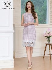 画像5: [ERUKEI/GINZA COUTURE]ホワイト×ピンク・ツイード・タイト・ノースリーブ・ベルト・ レース・ミディアムドレス・ワンピース[送料無料] (5)