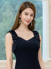 画像8: [ERUKEI/GINZA COUTURE]ワンカラー・異素材・シャーリング・ノースリーブ・シンプル・タイト・ミディアムドレス・ワンピース[送料無料] (8)