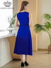 画像15: [ XS-Lサイズ / 2カラー ][ERUKEI]バイカラー・ノースリーブ・Vネック・レイヤード・プリーツ・ベルト付き・ミディアムドレス・ワンピース[黒木麗奈着用][送料無料] (15)