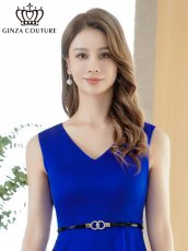 画像16: [ XS-Lサイズ / 2カラー ][ERUKEI]バイカラー・ノースリーブ・Vネック・レイヤード・プリーツ・ベルト付き・ミディアムドレス・ワンピース[黒木麗奈着用][送料無料] (16)