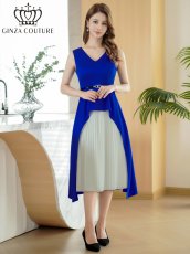 画像17: [ XS-Lサイズ / 2カラー ][ERUKEI]バイカラー・ノースリーブ・Vネック・レイヤード・プリーツ・ベルト付き・ミディアムドレス・ワンピース[黒木麗奈着用][送料無料] (17)