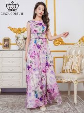 画像14: [ERUKEI]ノースリーブ・シワ加工サテン・フラワー柄・花柄・プリント・ウエストリブ・Aライン・ロングドレス[黒木麗奈着用][送料無料] (14)