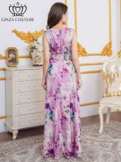 画像16: [ERUKEI]ノースリーブ・シワ加工サテン・フラワー柄・花柄・プリント・ウエストリブ・Aライン・ロングドレス[黒木麗奈着用][送料無料] (16)
