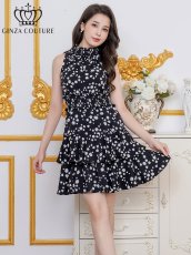 画像5: [ERUKEI/GINZA COUTURE]首元フリル・ウエストマーク・ アメリカンスリーブ・ティアード・Aライン・ミニドレス・ワンピース[送料無料] (5)