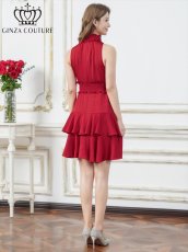 画像7: [ERUKEI/GINZA COUTURE]首元フリル・ウエストマーク・ アメリカンスリーブ・ティアード・Aライン・ミニドレス・ワンピース[送料無料] (7)