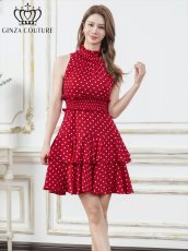 画像4: [ERUKEI/GINZA COUTURE]首元フリル・ウエストマーク・ アメリカンスリーブ・ティアード・Aライン・ミニドレス・ワンピース[送料無料] (4)