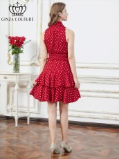 画像9: [ERUKEI/GINZA COUTURE]首元フリル・ウエストマーク・ アメリカンスリーブ・ティアード・Aライン・ミニドレス・ワンピース[送料無料] (9)