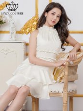 画像3: [ERUKEI/GINZA COUTURE]首元フリル・ウエストマーク・ アメリカンスリーブ・ティアード・Aライン・ミニドレス・ワンピース[送料無料] (3)