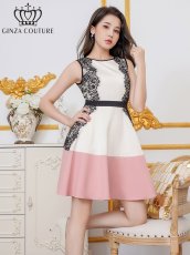 画像2: [ERUKEI/GINZA COUTURE]ノースリーブ・パイピング・サイドレース・切替・Aライン・フレア・ミニドレス・ワンピース[送料無料] (2)