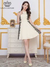 画像1: [ XS-Lサイズ / 1カラー][ERUKEI/GINZA COUTURE]アイボリー×ブラック・ノースリーブ・サイドレース・Aライン・フレア・ミニドレス・ワンピース[送料無料] (1)