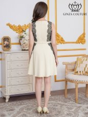 画像3: [ XS-Lサイズ / 1カラー][ERUKEI/GINZA COUTURE]アイボリー×ブラック・ノースリーブ・サイドレース・Aライン・フレア・ミニドレス・ワンピース[送料無料] (3)