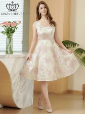 画像7: [ XS-Lサイズ / 2カラー][ERUKEI/GINZA COUTURE]オーガンジー・ジャガード・花柄・金糸・ノースリーブ・Vネック・Aライン・フレア・ミディアムドレス・ワンピース[送料無料] (7)