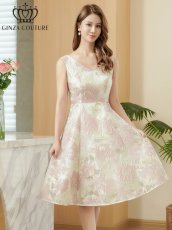 画像8: [ XS-Lサイズ / 2カラー][ERUKEI/GINZA COUTURE]オーガンジー・ジャガード・花柄・金糸・ノースリーブ・Vネック・Aライン・フレア・ミディアムドレス・ワンピース[送料無料] (8)