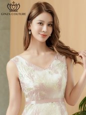 画像10: [ XS-Lサイズ / 2カラー][ERUKEI/GINZA COUTURE]オーガンジー・ジャガード・花柄・金糸・ノースリーブ・Vネック・Aライン・フレア・ミディアムドレス・ワンピース[送料無料] (10)