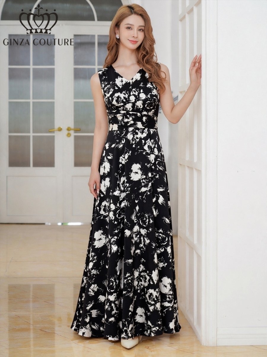 画像5: [ XS-Lサイズ / 7カラー][ERUKEI/GINZA COUTURE]サテン・シンプル・Vネック・ノースリーブ・ウエストマーク・Aライン・ロングドレス[送料無料] (5)