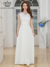 画像6: [ XS-Lサイズ / 7カラー][ERUKEI/GINZA COUTURE]サテン・シンプル・Vネック・ノースリーブ・ウエストマーク・Aライン・ロングドレス[送料無料] (6)