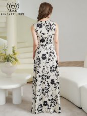 画像2: [ XS-Lサイズ / 7カラー][ERUKEI/GINZA COUTURE]サテン・シンプル・Vネック・ノースリーブ・ウエストマーク・Aライン・ロングドレス[送料無料] (2)