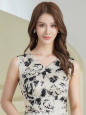 画像3: [ XS-Lサイズ / 7カラー][ERUKEI/GINZA COUTURE]サテン・シンプル・Vネック・ノースリーブ・ウエストマーク・Aライン・ロングドレス[送料無料] (3)