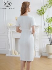 画像3: [ XS-Lサイズ / 2カラー][ERUKEI/GINZA COUTURE]ビジューボタン・スリットネック・半袖・タイト・ミディアムドレス・ワンピース[送料無料] (3)