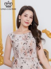 画像4: [ XS-Lサイズ / 1カラー][ERUKEI/GINZA COUTURE]シフォン・プリント・ノースリーブ・切替・Aライン・ミディアムドレス・ワンピース[送料無料] (4)