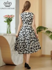 画像3: [ XS-Lサイズ / 1カラー][ERUKEI/GINZA COUTURE]サテン・花柄・プリント・ハイウエスト・レース切替・Aライン・ミディアムドレス・ワンピース[送料無料] (3)