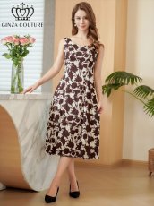 画像5: [ XS-Lサイズ / 1カラー][ERUKEI/GINZA COUTURE]花柄・プリント・ノースリーブ・Aライン・ミディアムドレス・ワンピース[送料無料] (5)