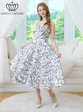 画像1: [ XS-Lサイズ / 1カラー][ERUKEI/GINZA COUTURE]フラワープリント・バイカラー・ノースリーブ・フレア・Aライン・ミディアムドレス・ワンピース[送料無料] (1)