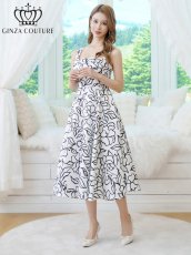 画像2: [ XS-Lサイズ / 1カラー][ERUKEI/GINZA COUTURE]フラワープリント・バイカラー・ノースリーブ・フレア・Aライン・ミディアムドレス・ワンピース[送料無料] (2)