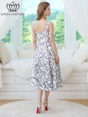 画像3: [ XS-Lサイズ / 1カラー][ERUKEI/GINZA COUTURE]フラワープリント・バイカラー・ノースリーブ・フレア・Aライン・ミディアムドレス・ワンピース[送料無料] (3)