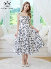 画像5: [ XS-Lサイズ / 1カラー][ERUKEI/GINZA COUTURE]フラワープリント・バイカラー・ノースリーブ・フレア・Aライン・ミディアムドレス・ワンピース[送料無料] (5)
