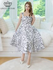 画像6: [ XS-Lサイズ / 1カラー][ERUKEI/GINZA COUTURE]フラワープリント・バイカラー・ノースリーブ・フレア・Aライン・ミディアムドレス・ワンピース[送料無料] (6)