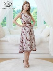 画像1: [ XS-Lサイズ / 1カラー][ERUKEI/GINZA COUTURE]シフォン・プリント・切替・Aライン・ノースリーブ・ミディアムドレス・ワンピース[送料無料] (1)