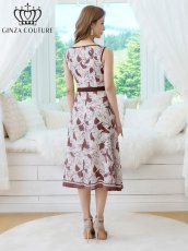 画像3: [ XS-Lサイズ / 1カラー][ERUKEI/GINZA COUTURE]シフォン・プリント・切替・Aライン・ノースリーブ・ミディアムドレス・ワンピース[送料無料] (3)