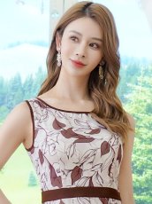 画像4: [ XS-Lサイズ / 1カラー][ERUKEI/GINZA COUTURE]シフォン・プリント・切替・Aライン・ノースリーブ・ミディアムドレス・ワンピース[送料無料] (4)