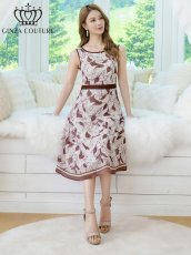 画像6: [ XS-Lサイズ / 1カラー][ERUKEI/GINZA COUTURE]シフォン・プリント・切替・Aライン・ノースリーブ・ミディアムドレス・ワンピース[送料無料] (6)
