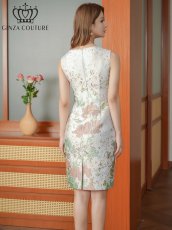 画像9: [ XS-Lサイズ / 2カラー][ERUKEI/GINZA COUTURE]ジャガード・花柄・金糸・ノースリーブ・タイト・ミディアムドレス・ワンピース[送料無料] (9)