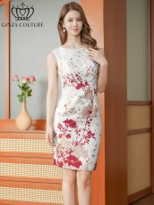 画像2: [ XS-Lサイズ / 2カラー][ERUKEI/GINZA COUTURE]ジャガード・花柄・金糸・ノースリーブ・タイト・ミディアムドレス・ワンピース[送料無料] (2)