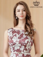 画像4: [ XS-Lサイズ / 1カラー][ERUKEI/GINZA COUTURE]花柄・サテン・プリント・ボートネック・ノースリーブ・ベルト・タイト・ミディアムドレス・ワンピース[送料無料] (4)