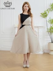 画像1: [ XS-Lサイズ / 1カラー][ERUKEI/GINZA COUTURE]バイカラー・ノースリーブ・切替・ベルト付き・アシンメトリー・Aライン・ミディアムドレス・ワンピース[送料無料] (1)