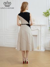 画像3: [ XS-Lサイズ / 1カラー][ERUKEI/GINZA COUTURE]バイカラー・ノースリーブ・切替・ベルト付き・アシンメトリー・Aライン・ミディアムドレス・ワンピース[送料無料] (3)