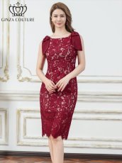 画像1: [ XS-Lサイズ / 1カラー][ERUKEI/GINZA COUTURE]総レース・肩リボン・ノースリーブ・タイト・ミディアムドレス・ワンピース[送料無料] (1)