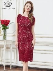 画像2: [ XS-Lサイズ / 1カラー][ERUKEI/GINZA COUTURE]総レース・肩リボン・ノースリーブ・タイト・ミディアムドレス・ワンピース[送料無料] (2)